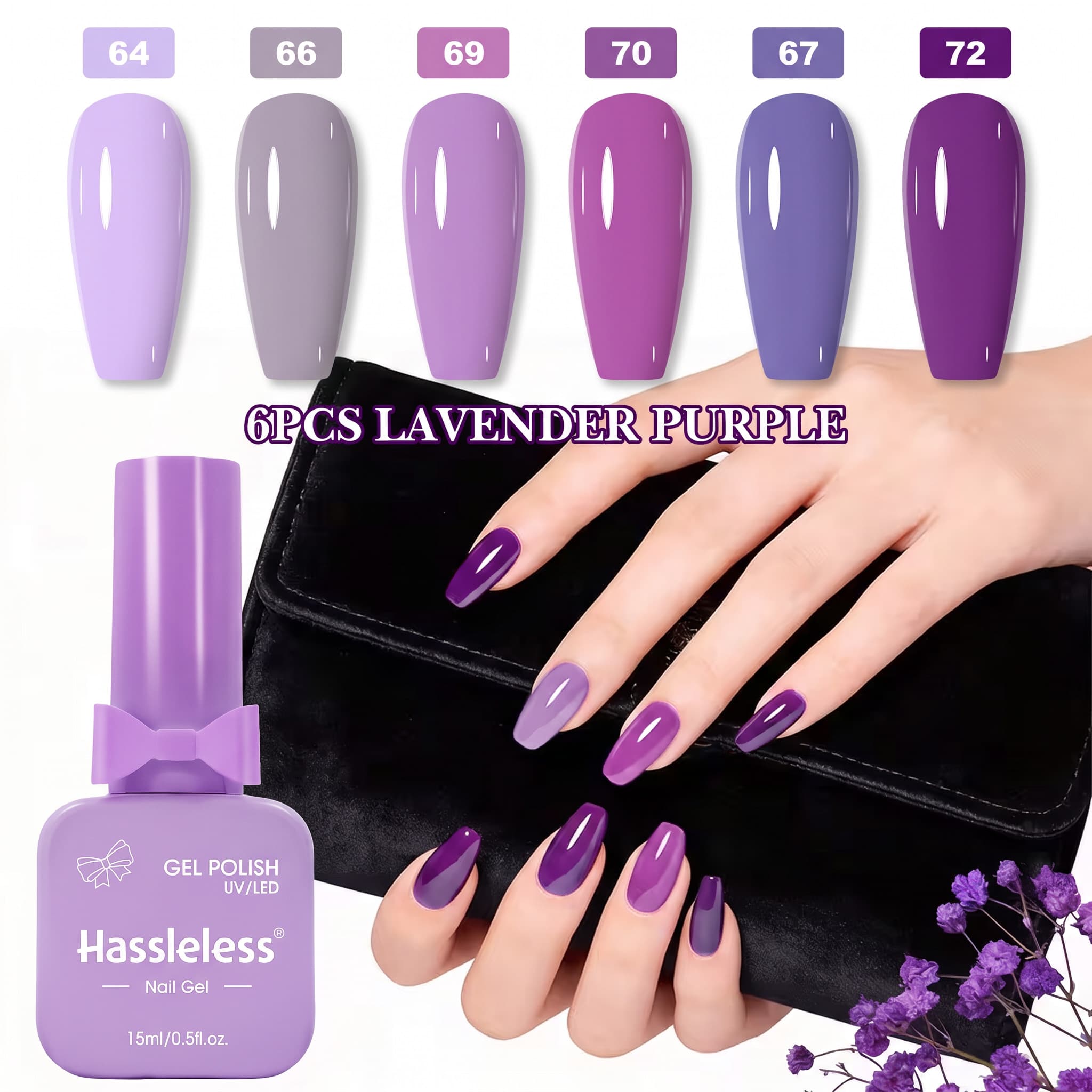 Nail Art Lilac - Set di 6 smalti gel per